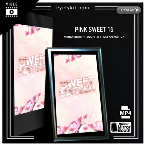 Mirror Booth Start Screens mirror-photo-booth-animation-touch-to-start-pink-sweet-16