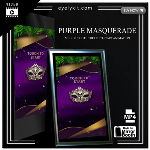 Mirror Booth Start Screens mirror-photo-booth-animation-touch-to-start-purple-masquerade