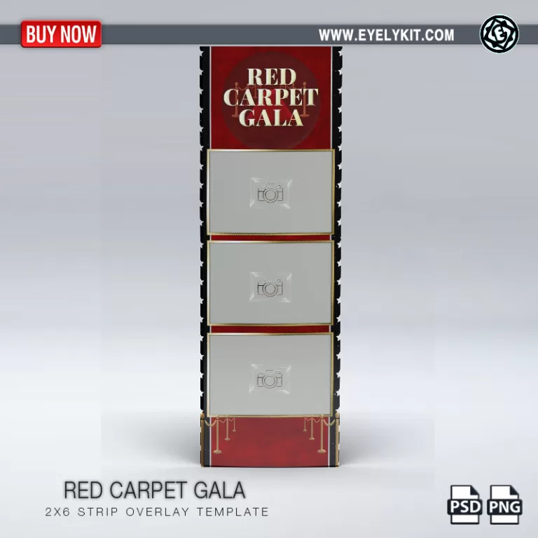 red carpet themed overlay with a vintage red background, stars and elegant gold