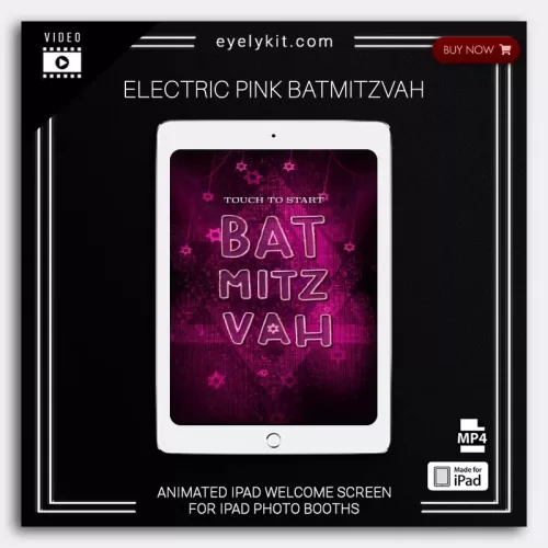 bat mitzvah photo booth screen electric-pink-batmitzvah-ipad-animation-welcome-greet-screen-photo-booth