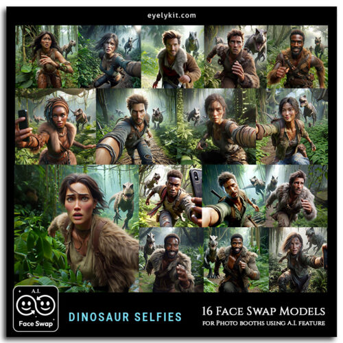 selfie with a dinosaur faceswap models AI-Faceswap-models-for-photo-booths-dinosaur-selfies-2