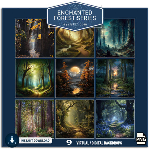 enchanted forest virtual backdrops AI-generated-virtual-backdrops-backgrounds-for-photobooth-overlat-templates-enchanted-forest-series-2