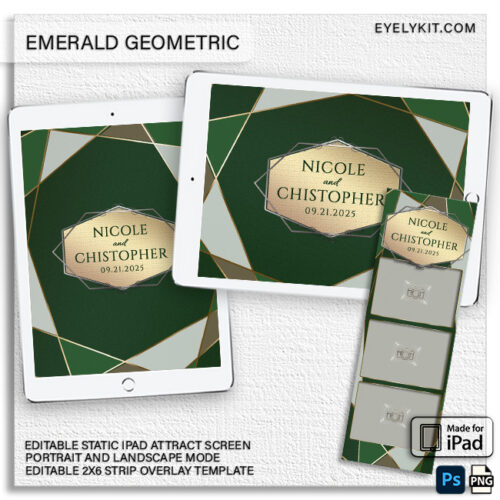 Geometric gold and emerald ipad screens-IPAD-ATTRACT-SCREENS-EDITABLE-PHOTO-BOOTHS-2X6-STRIP-TEMPLATE-EMERALD-GEOMETRIC-GOLD