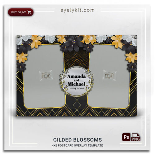 black and gold flowers photo booth template PHOTO-BOOTH-OVERLAY-TEMPLATES-Gilded-Blossoms-2PICP