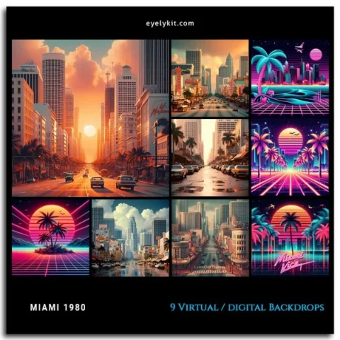 Miami 1980 theme virtual backdrops for Photo Booths