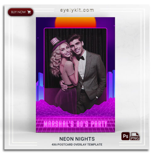 retro neon 80s photo booth template PHOTO-BOOTH-OVERLAY-TEMPLATES-NEON-NIGHTS-1picp