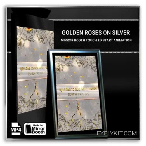 gold roses and silver mirror booth animations mirror-photobooth-animation-golden-roses-on-silver