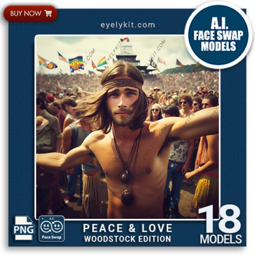 hippy at woodstock face swap AI-Faceswap-models-for-photo-booths-peace-and-love-woodstock-hippies-1