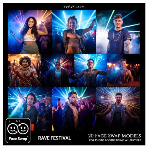 at a rave face swap avatars-AIFaceswap-models-for-photo-booths-rave-restival-dancers-face-swap-3