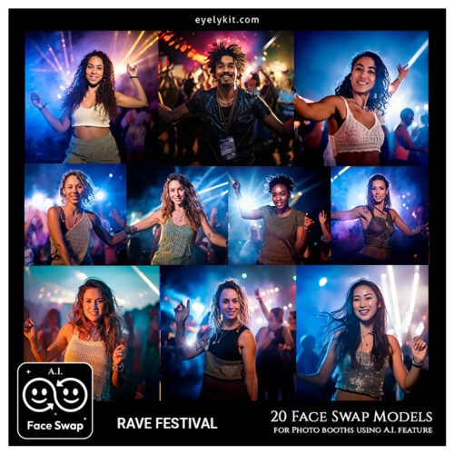 at a rave face swap avatars-AIFaceswap-models-for-photo-booths-rave-restival-dancers-face-swap-3