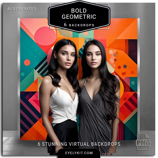 bold geometric photo booth backdrops- our Bold Geometric Backdrop Set, a dynamic collection of virtual backdrops designed to make a statement at any photo booth, corporate event, or party. Featuring high-contrast patterns, sharp lines, and vibrant colors, these backdrops are perfect for creating a striking, contemporary look. Each backdrop showcases unique geometric designs, from abstract angles to layered shapes, ideal for adding depth and energy to photos.