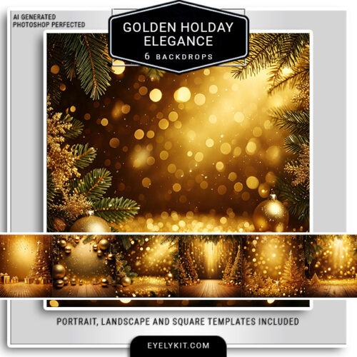 elegant gold christmas backdrops- ach backdrop is meticulously crafted to create a refined, joyful atmosphere that’s ideal for capturing holiday memories with a touch of glamour. Compatible with green screen and AI background removal tools, the Elegant Gold Christmas Backdrops Series is the perfect addition