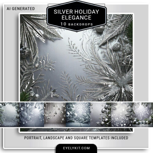 stunning silver christmas backdrops- Each design is crafted to reflect light beautifully, giving photos a crisp, radiant quality. Ideal for adding a modern, sophisticated twist to Christmas décor, the Stunning Silver Christmas Backdrops are fully compatible with green screen and AI background removal tools, ensuring that every holiday moment sparkles