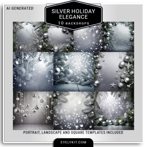 stunning silver christmas backdrops- Each design is crafted to reflect light beautifully, giving photos a crisp, radiant quality. Ideal for adding a modern, sophisticated twist to Christmas décor, the Stunning Silver Christmas Backdrops are fully compatible with green screen and AI background removal tools, ensuring that every holiday moment sparkles