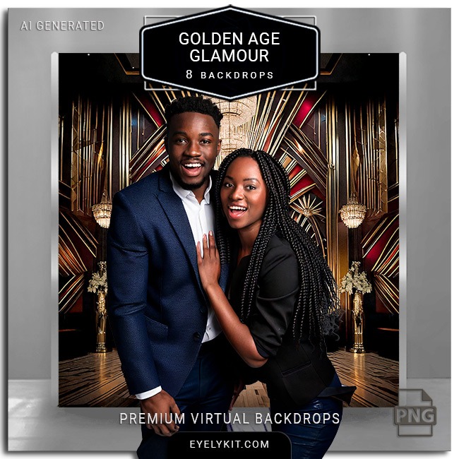 These high-resolution virtual backdrops showcase iconic Art Deco elements, including geometric patterns, gold accents, and opulent details, perfect for wedding photo booths and themed receptions. Each backdrop is crafted to enhance the beauty of wedding photos, creating a lavish, Gatsby-esque atmosphere that’s ideal for capturing unforgettable memories.