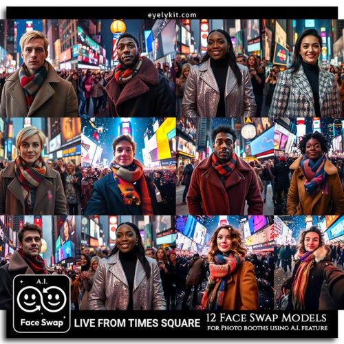 live from times square face swap avatars- Perfect for city-themed events, travel parties, or any occasion that calls for some Big Apple flair, these high-quality face swaps let you and your guests feel like stars in the heart of NYC. Strike a pose and capture the magic of Times Square!