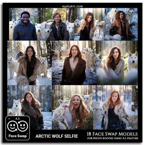 selfies with wolves face swap ai-photo-booth-face-swap-models-black-arctic-wolf-selfies-winter-face-swap-2