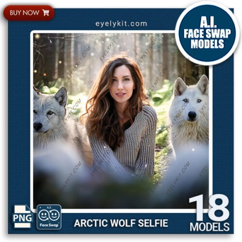 selfies with wolves face swap ai-photo-booth-face-swap-models-black-arctic-wolf-selfies-winter-face-swap-2