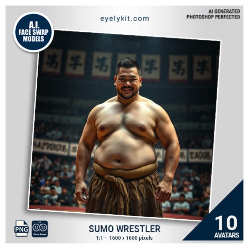 sumo wrestler face swap photos- This fun, high-quality collection of avatars lets you transform into a mighty sumo wrestler, complete with traditional hairstyles, intense expressions, and authentic sumo attire. Perfect for photo booths, these face swap avatars bring humor and cultural flair to any event, capturing the powerful, iconic look of sumo wrestling with incredible detail. Great for sports-themed parties, Japanese culture events, or simply for laughs