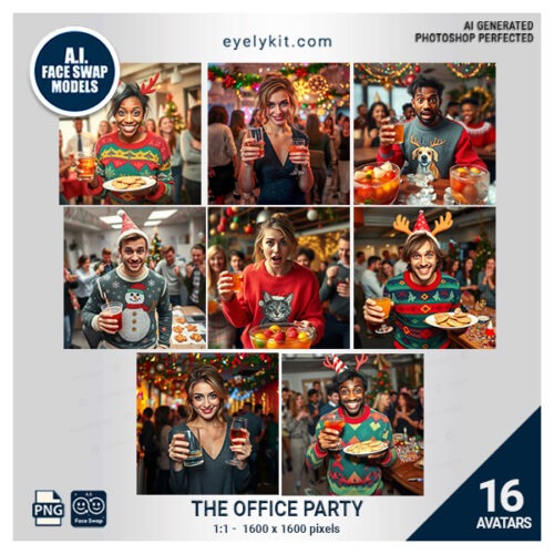 funny office holiday party face swap- letting guests embrace their inner 'office character' for memorable, laugh-out-loud photos. Ideal for corporate gatherings, holiday parties, and end-of-year celebrations, this bundle brings the office party spirit to life