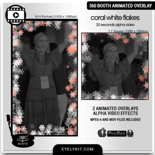 coral and white christmas animated overlays- hese overlays are ideal for photo booths, creating a sophisticated winter wonderland effect for Christmas parties, holiday gatherings, and festive celebrations. Whether it’s a video, boomerang, or GIF, the Coral and White Christmas Overlays deliver an enchanting, high-quality animation that brings a fresh holiday vibe, blending seamlessly with any holiday backdrop