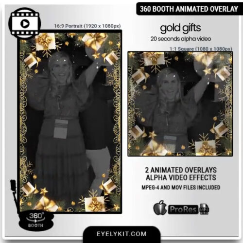 gold spinning gifts alpha video- Designed for 360 photo booths and video booths, the Gold Gifts Spinning Overlay is perfect for adding a high-end, celebratory vibe that draws guests into the holiday spirit. Easy to use and compatible with popular photo booth software, this overlay makes every video a golden holiday experience!