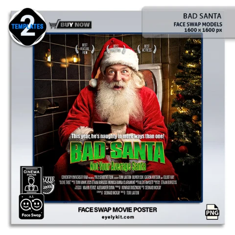 bad santa movie poster face swap- Perfect for photo booth owners who want to add a cheeky, humorous twist to holiday events, this collection includes two high-resolution face swap avatars inspired by iconic Bad Santa scenes. Each avatar lets guests step into the hilariously irreverent role of Santa, adding a playful, edgy vibe to any holiday celebration.