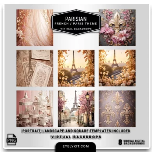 Blush Parisian Backdrops- a collection of sophisticated digital backdrops designed to bring romance and grace to every photograph. Featuring soft blush tones, intricate Parisian-inspired details, and elegant patterns, this bundle is perfect for weddings, bridal showers, anniversaries, and other luxurious events.