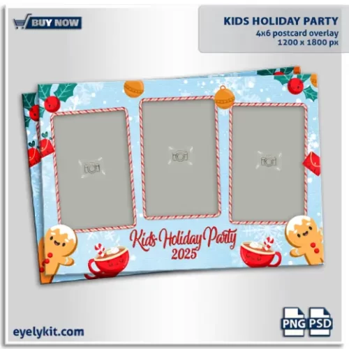 kids holiday party photo booth templates- Kids Holiday Photo Booth Template, designed to bring smiles to little faces and create unforgettable memories. Featuring adorable gingerbread men, colorful ornaments, and a festive holiday theme, this template is perfect for children’s Christmas parties, school events, holiday fairs, and family celebrations.