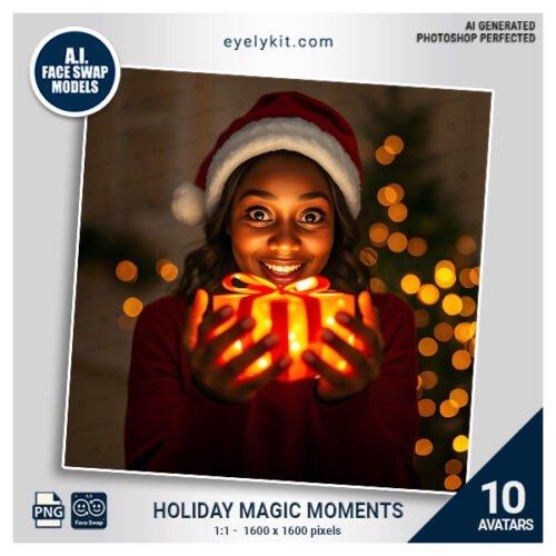 holiday magical moments Face Swap- Our Magic Moment Face Swap Set is the ultimate face-swapping digital asset, designed to bring a touch of enchantment to any photo booth event. With these themed face swap avatars, photo booth users can instantly transform their faces into a variety of magical characters holding glowing objects, creating an extraordinary experience that goes beyond a standard photo session.