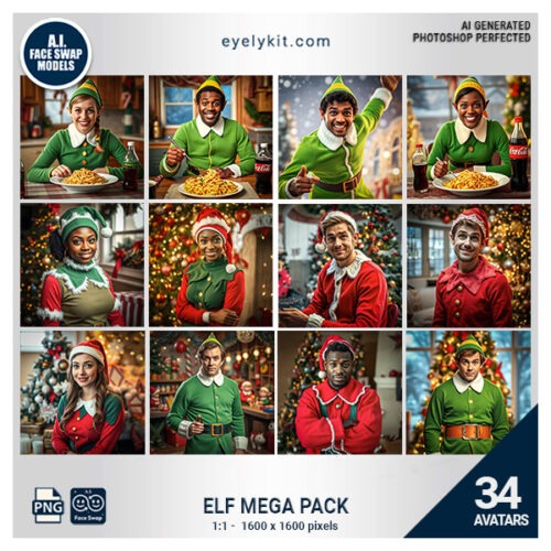 Elf Face Swap Pack- Bring a touch of the North Pole to your next event with our Elf Face Swap Pack—perfect for those looking to recreate the magic of the movie "Elf" and add a dash of humor and holiday spirit to their photos. Let your guests say, "I’m a cotton-headed ninny muggins!" as they snap away in their elf personas, creating unforgettable holiday memories!