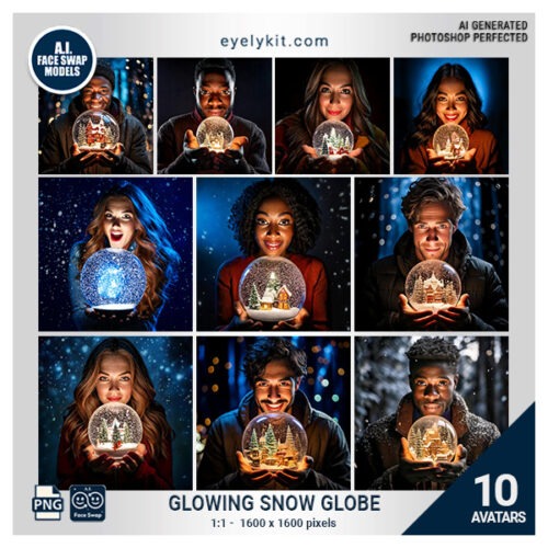 magical snow globe face swap avatars- Magical Snow Globe Face Swap Avatars! Perfect for Christmas parties, winter weddings, and holiday events, this enchanting collection allows guests to hold a glowing, magical snow globe as they become part of a cozy, wintry scene. Featuring a variety of characters with expressions of awe and wonder, each avatar captures the magic of holding a snow globe filled with tiny, sparkling worlds of snow and light.