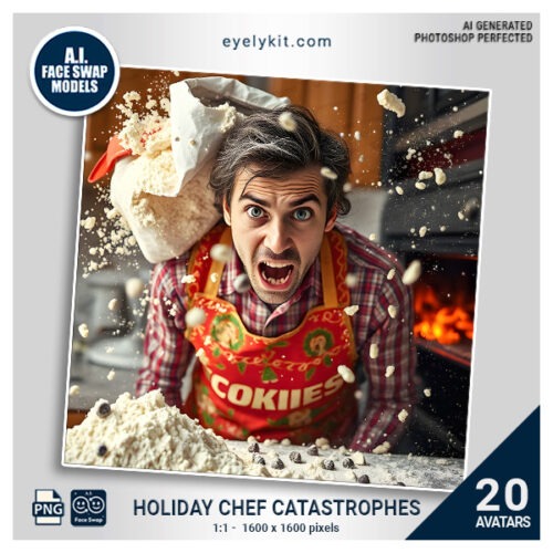 funny holiday chef face swap avatars- This festive bundle features a variety of themed chef avatars, each with humorous expressions and holiday-inspired attire, perfect for bringing laughs and unforgettable memories to Christmas parties, winter gatherings, and seasonal celebrations. Each high-resolution avatar is designed to seamlessly swap faces using AI face swap features in popular photo booth software