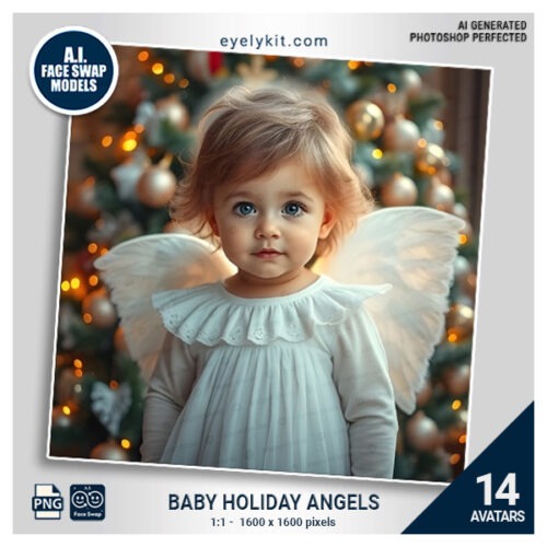 Baby Holiday Angels Face Swap- an adorable, heartwarming collection of face swap avatars that transforms guests into sweet Christmas angels! This holiday-themed bundle is designed for photo booths to bring out the festive spirit by allowing users to become tiny, cherubic angels, complete with holiday attire and magical winter backgrounds. Perfect for 360 booths, iPad photo booths, and DSLR photo booths, this high-quality avatar pack is optimized for face swap software, creating a delightful holiday experience that is sure to bring smiles to all ages.