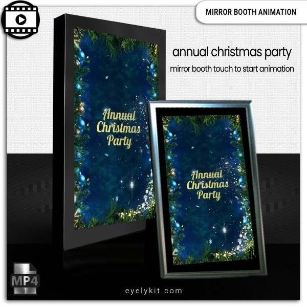 annual holiday party mirror booth animations- the ultimate festive overlay to bring holiday cheer to any photo booth experience! This high-quality animated overlay features a playful dancing snowman in the bottom corner, perfectly set against a candy cane frame that wraps the video in a delightful seasonal border. With falling snow animation layered over your photos or videos, this overlay adds a cozy winter vibe that’s perfect for Christmas parties, holiday events, and winter wonderlands.