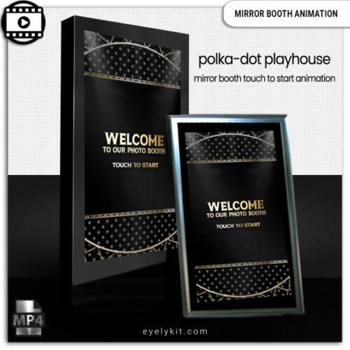 black and white polkadots mirror booth animations- Perfect for weddings, retro-themed events, and stylish parties, this Touch to Start screen sets the tone with a classic, upscale vibe that’s sure to draw people in. Designed for seamless compatibility with mirror booths, this animation is easy to set up and brings a touch of vintage flair with a modern twist to every event!