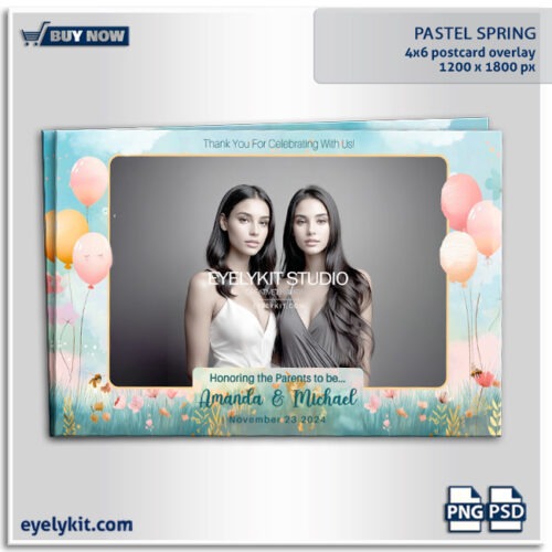 Pastel Spring Photo Booth Overlay Template- the Christmas Gold Lux overlay provides a stylish, professional, and versatile option. It’s suitable for a variety of event types and offers compatibility with all major photo booth software, making it a valuable addition for any photo booth business during the busy holiday season. The high-quality design and easy customization options allow you to create a unique look for each client, while the timeless gold and Christmas theme ensure that your overlay stands out