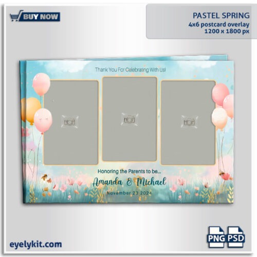 Pastel Spring Photo Booth Overlay Template- the Christmas Gold Lux overlay provides a stylish, professional, and versatile option. It’s suitable for a variety of event types and offers compatibility with all major photo booth software, making it a valuable addition for any photo booth business during the busy holiday season. The high-quality design and easy customization options allow you to create a unique look for each client, while the timeless gold and Christmas theme ensure that your overlay stands out