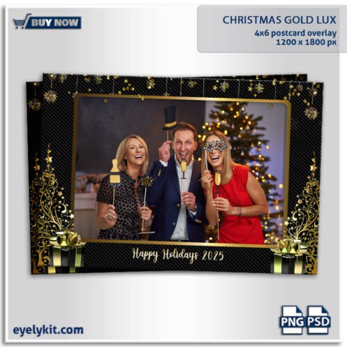 Christmas gold lux photo booth templates- Introducing our premium Christmas Gold Lux Photo Booth Overlay Template—an elegant and festive overlay designed to elevate holiday events with a touch of luxury and sophistication. Perfect for photo booth owners seeking a glamorous holiday overlay, this template combines rich gold accents with classic Christmas motifs to create a timeless, upscale aesthetic that complements any festive occasion.