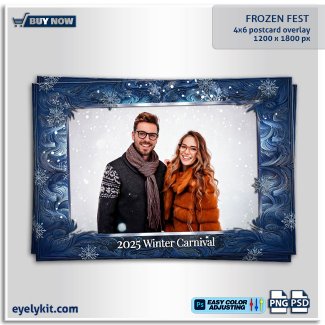 Frozen Photo Booth Templates-Transport your guests to a wintry wonderland with the Frozen Photo Booth Template, a design that captures the icy beauty of a frost-kissed landscape. This template features a frosty blue textured background and shimmering silver frames, making it perfect for winter weddings, holiday parties, and Frozen-themed celebrations.