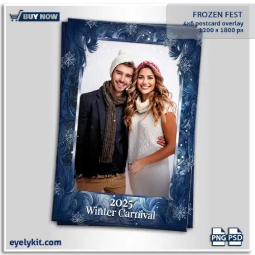 Frozen Photo Booth Templates-Transport your guests to a wintry wonderland with the Frozen Photo Booth Template, a design that captures the icy beauty of a frost-kissed landscape. This template features a frosty blue textured background and shimmering silver frames, making it perfect for winter weddings, holiday parties, and Frozen-themed celebrations.