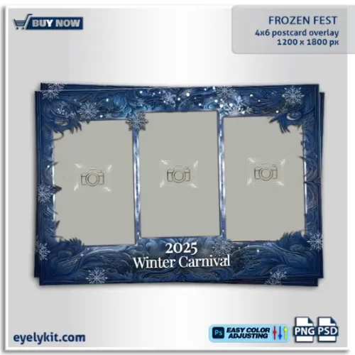 Frozen Photo Booth Templates-Transport your guests to a wintry wonderland with the Frozen Photo Booth Template, a design that captures the icy beauty of a frost-kissed landscape. This template features a frosty blue textured background and shimmering silver frames, making it perfect for winter weddings, holiday parties, and Frozen-themed celebrations.