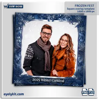 Frozen Photo Booth Templates-Transport your guests to a wintry wonderland with the Frozen Photo Booth Template, a design that captures the icy beauty of a frost-kissed landscape. This template features a frosty blue textured background and shimmering silver frames, making it perfect for winter weddings, holiday parties, and Frozen-themed celebrations.