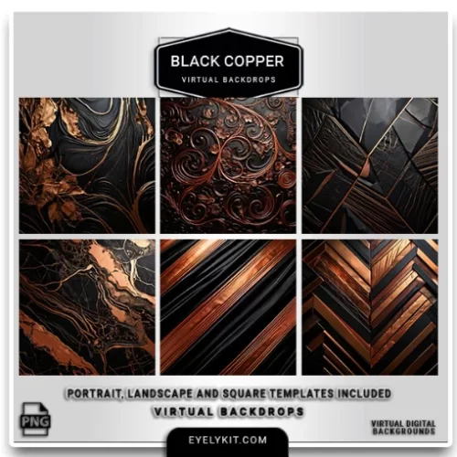 black and copper virtual backdrops- a luxurious collection of professionally designed digital backgrounds tailored for photo booths, photographers, and event professionals. This versatile bundle offers a selection of elegant black and copper-themed virtual backdrops, perfect for creating stunning visuals for weddings, corporate events, holiday parties, galas, and other upscale occasions.