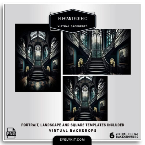 6 Elegant Gothic Room Backdrops- 6 Elegant Gothic Room Virtual Backdrops Bundle – Dark, Mysterious, High-Quality Gothic Backgrounds for Photo Booths