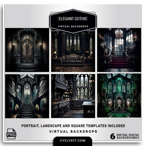 6 Elegant Gothic Room Backdrops- 6 Elegant Gothic Room Virtual Backdrops Bundle – Dark, Mysterious, High-Quality Gothic Backgrounds for Photo Booths