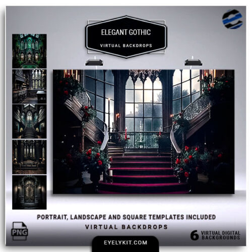 6 Elegant Gothic Room Backdrops- 6 Elegant Gothic Room Virtual Backdrops Bundle – Dark, Mysterious, High-Quality Gothic Backgrounds for Photo Booths