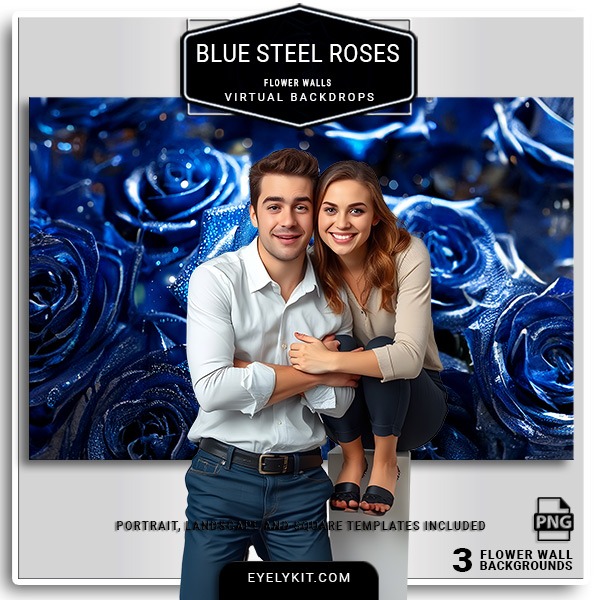 blue steel roses wedding backgrounds- The blue roses backdrop captures attention and brings a touch of luxury to any photo booth setup, ensuring every shot stands out with style. Crafted in high resolution for photo booth use, this blue floral backdrop is easy to integrate with all major photo booth software, making it a must-have for any event looking to impress with unforgettable, elegant visuals.