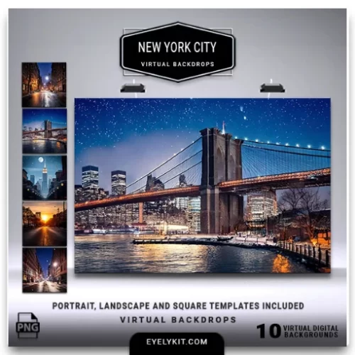 New York City Virtual Backgrounds- Bring the bustling energy and iconic elegance of New York City to your event photos with the New York City Virtual Backgrounds Bundle. Perfect for photo booths, photographers, and event planners, this collection of high-quality digital backgrounds features breathtaking cityscapes and landmarks that capture the spirit of the Big Apple. From the glistening skyline to charming street views, these backgrounds add a touch of sophistication and urban flair to any event