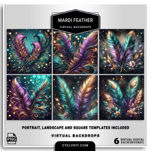 mardi gras themed virtual backdrops- Mardi Gras Feather Virtual Backdrop Bundle for Photo Booths – Vibrant, Festive, High-Quality Backgrounds